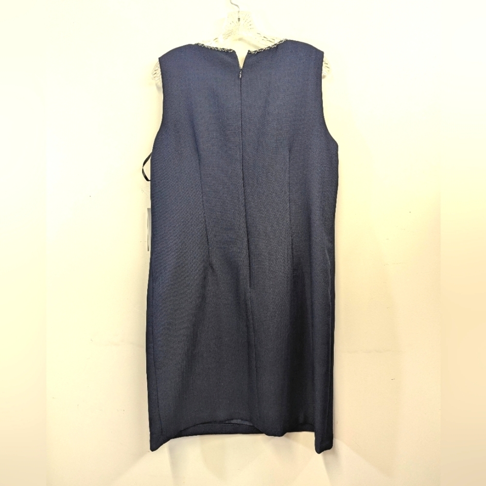 Karl Lagerfeld Elegant Navy Sleeveless Dress Shift Classic Chain Pearls 14 - Picture 10 of 17